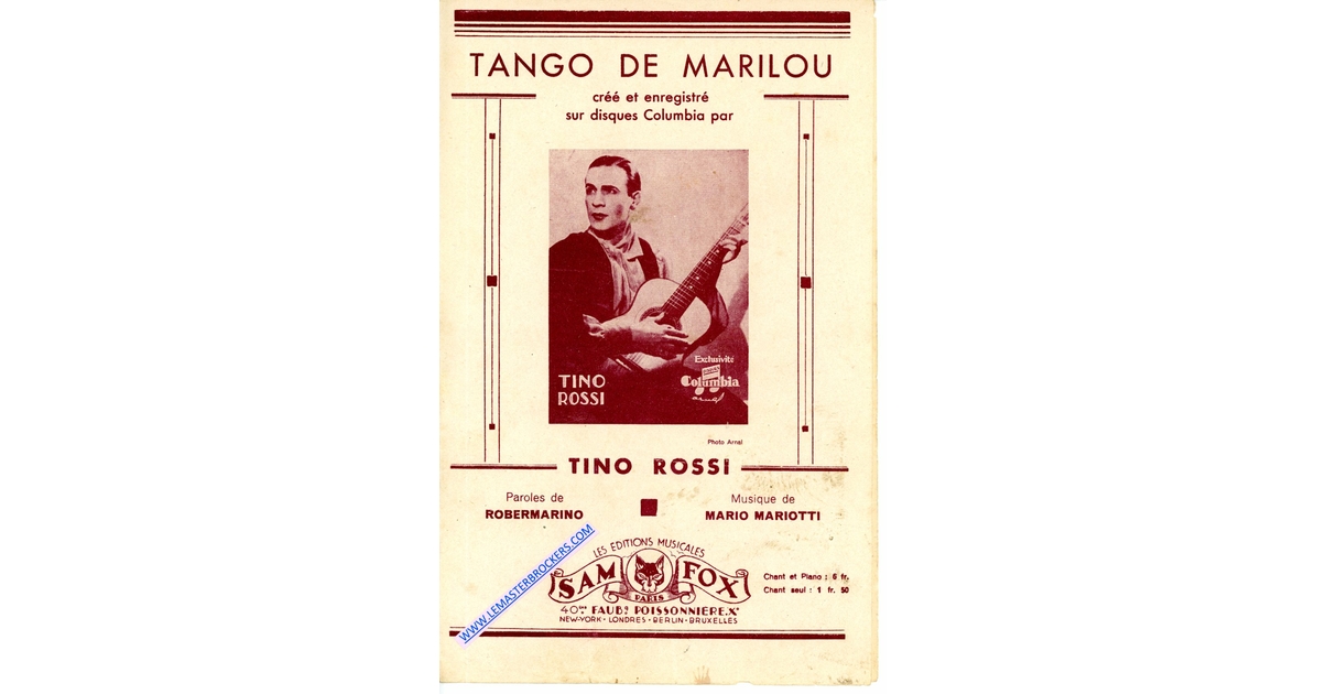 TANGO DE MARILOU TINO ROSSI PARTITION VINTAGE 1932